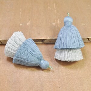 2Pcs Tiered Tassels,Large Two Layer Tassel,Light sky Cotton Tassel，Thick Handmade Cotton Tassel for Earring/Necklace Making--FF5#
