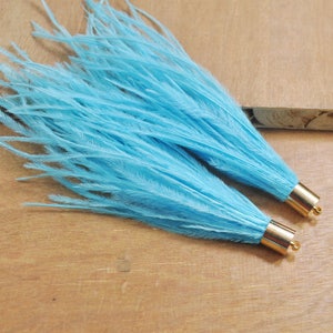 2pcs Deep blue Ostrich Feather Tassel Pendant,Gold Metal Cap Feather Earrings Pendants,Tassel Pendant for jewelry making,Artificial feather