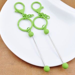 1/5/10/20/30/50/100Pcs Beadable Bar Blank Keychains,Green Colors,Beadable Metal Keyrings,Keychain DIY Supplies,