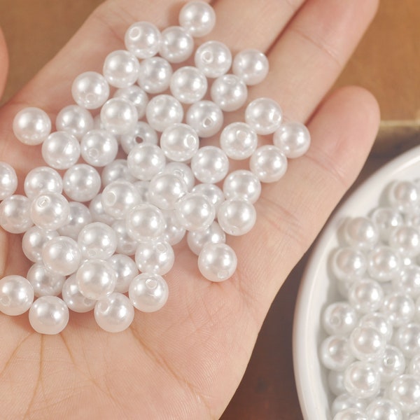 100 - 500Pcs White plastic beads，ABS Imitation Pearl Beads ,8MM Round Plastic Acrylic Spacer Bead for DIY Jewelry Making Findings,9#