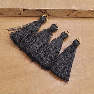 30Pcs 40mm Black Tassel with Gold Jump Rings, Silk Tassel,Tassel, Tassel for Jewelry,Silky Tassel,Tassel Necklace,Tassel Earring 3#