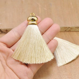 10Pcs 2.75&quot; Beige color silk tassels with gold caps,Mini Tassel,High Quality Extra Thick tassels,tassel earring/necklace/bag/Keychains.