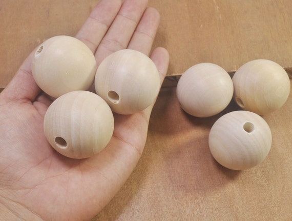 4-10 Pieces Large Beads,natural Wood Beads,wooden Round Beads 40mm