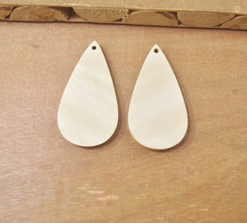 Wooden Earrings with White Teardrop