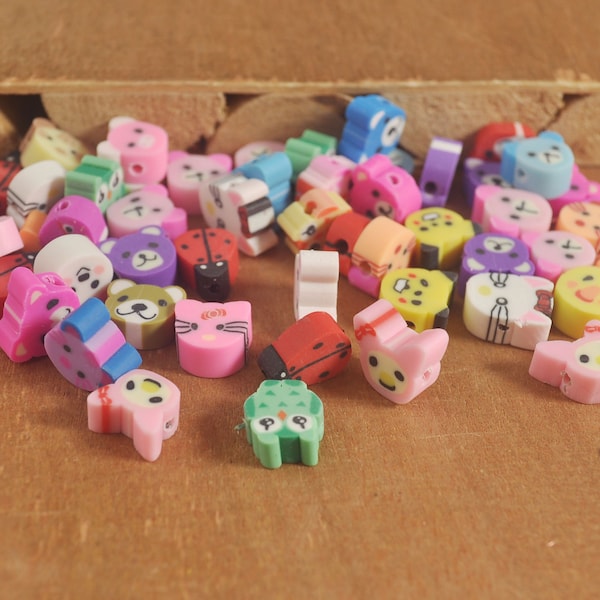 40/100Pcs 10mm Small Animal shape beads,mixed Animal polymer clay,Animal Polymer Clay Beads, bead for bracelet necklace charm