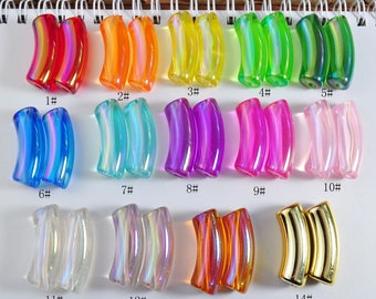 Transparent AB Color Acrylic Tube Beads,Bamboo beads，1/6/30Pcs Curved Tube Beads,beads for Bangle Bracelet Making,jewelry beads,35x12mm