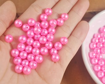 100 - 500Pcs Deep Pink plastic beads，ABS Imitation Pearl Beads ,8MM Round Plastic Acrylic Spacer Bead for DIY Jewelry Making Findings,6#