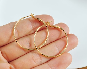 2pcs 35mm 18K Gold Hoop Earring Blanks,Real Gold Plated Brass Earring,Hypoallergenic Round Circle Hoop Earrings DIY Jewelry Making Ear Hooks