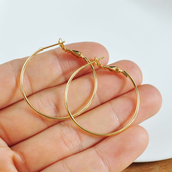2pcs 35mm 18K Gold Hoop Earring Blanks,Real Gold Plated Brass Earring,Hypoallergenic Round Circle Hoop Earrings DIY Jewelry Making Ear Hooks