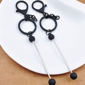1/5/10/20/30/50/100Pcs Beadable Bar Blank Keychains,Black Colors,Beadable Metal Keyrings,Keychain DIY Supplies,