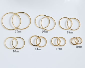 10-100pcs 18K Cercle rond en or, 10mm 12mm 14mm 16mm 18mm 20mm 25mm, anneau en laiton plaqué or véritable 18K, connecteurs ronds, cercles en laiton Fournitures