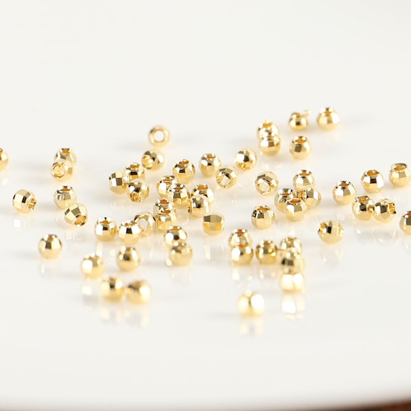 20-1000Pcs 18k Gold Handmade Faceted Round Beads, 18k Gold Mini Beads,18k Spacer Beads,2.5mm gold bead for Jewelry Making