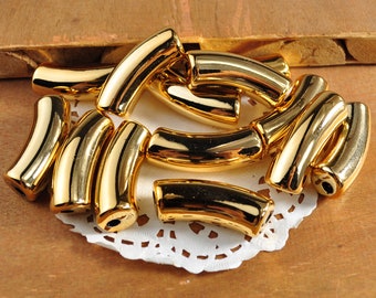 KC Gold Color Acrylic Tube Beads,Bamboo beads，6Pcs/30Pcs Curved Tube Beads ,beads for Bangle Bracelet Making,35x12mm
