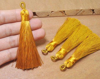 5Pcs Old Gold Silky Tassels with Loop,Boho,Handmade tassels,Necklace Bracelet Tassels,Silk Tassels for Jewelry Making Supply-75mm