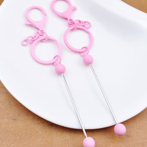 1/5/10/20/30/50/100Pcs Beadable Bar Blank Keychains,Pink Colors,Beadable Metal Keyrings,Keychain DIY Supplies,