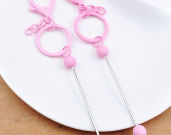 Llaveros en blanco con cuentas (1/5/10/20/30/50/100 unidades), color rosa, llaveros metálicos con cuentas, suministros para manualidades de llaveros.