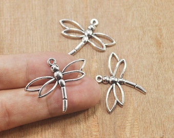 20 pcs of antique Silver Dragonfly charm , silver metal dragonfly pendant 27x32 mm.