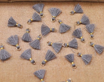 Black Gray,20Pcs 10mm Mini Cotton Tassel,Teeny Tiny Tassel with gold jumpring,Handmade Earring Tassels,Short Tassels,thread tassel,FF123#