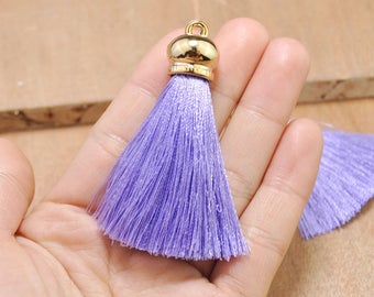 10Pcs 2.75" Lavender color silk tassels with gold caps,Mini Tassel.High Quality Extra Thick tassels,tassel earring/necklace/bag/Keychains