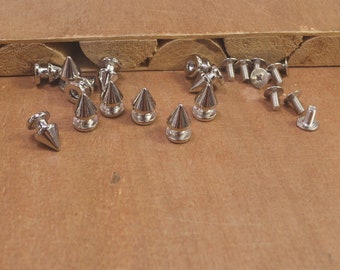 50pcs 8x12mm Silver Spikes and Studs for Leather Clothing, Screwback Metal Spike Studs for Leather Craft, Punk Spikes for Clothing
