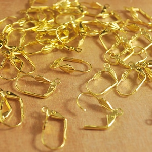 Brass Earings,50pcs(25 pairs) Gold plated Brass French Earring Hook Earwires (17mmx8.5mm) - French earring Findings.