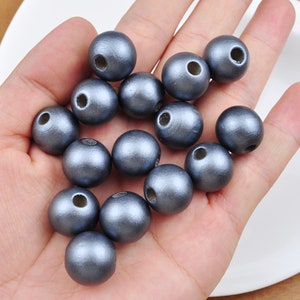 50Pcs/100Pcs 16mm Gray Pearlized Wood Beads, Round Wooden Beads,For Earrings, Bracelets,Necklace Beads, DIY Wood Craft,Jewelry Beads