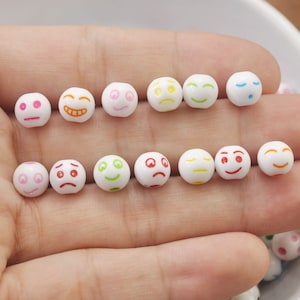 200pcs Countenance Round Beads,8mm White Ball Beads,Colorful Countenance Beads,Acrylic Beads-Plastic Beads With 2mm Hole