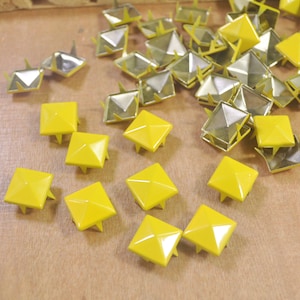 Metal Studs,50/100 Yellow Square Metal Pyramid Studs for Clothing Shoes Bags Purses Leathercraft Decoration,DIY 12x12mm
