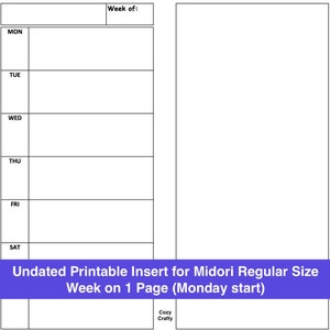 Undated Printable Insert Wo1P(Monday Start) for Midori Regular Size