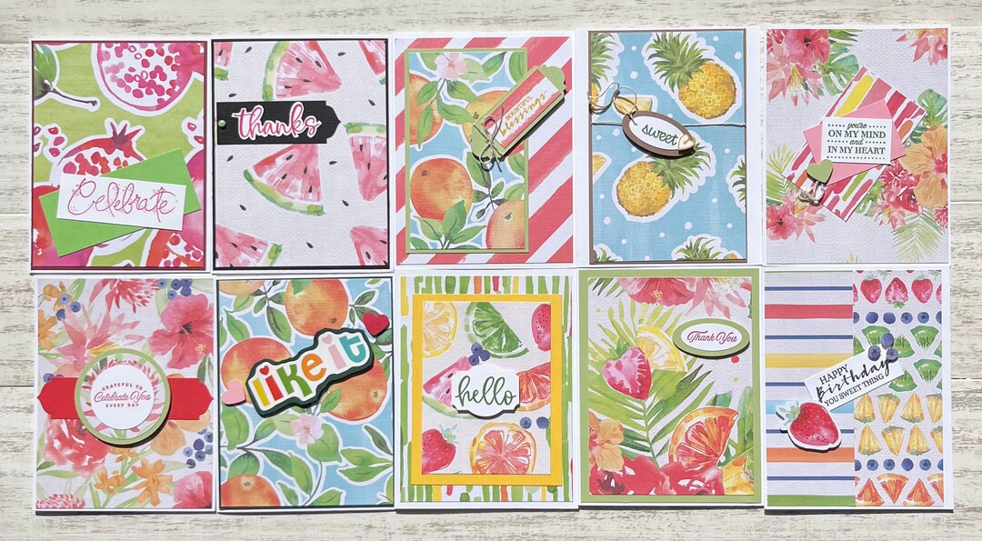 All Occasion Handmade Cards Set of 10 Features Fruits and Flowers ...