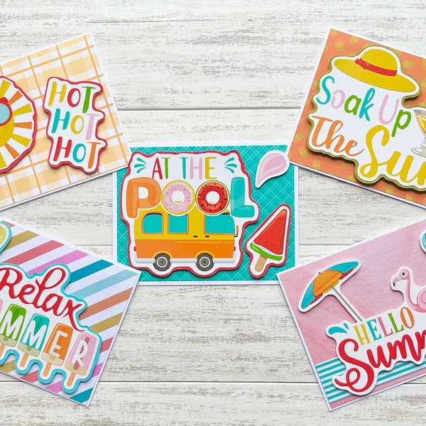 Handmade Summer/All Occasion cards set of 5. Summer colorful cards set.