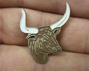 Texas Longhorn Long Horn Bull bovin 3D .925 Solid Sterling Silver Charm Pendentif