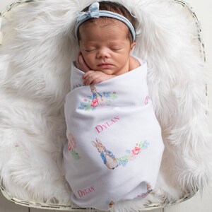 Receiving Blanket Swaddle Blanket Peter Rabbit Blue Swaddle Set Personalized Baby Blanket Spring Baby Shower Gift