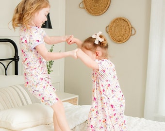 Child Pajamas, Personalized PJs for Kids & Babies, Pink Flowers, Floral Jammies, Little Girl Pajamas, Pajamas w/ Name, AMELIA KIDS PJ