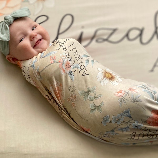 Vintage Floral Personalized Newborn Swaddle Set main image 1