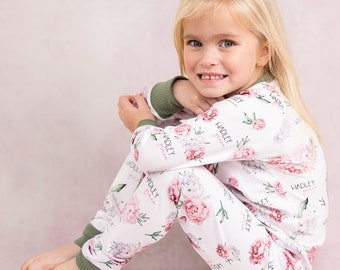 Child Pajamas, Personalized PJs for Kids & Babies, Peony Flowers, Floral Jammies, Christmas Gift, Girl Pajamas, Pajamas w/ Name, JESSICA PJ