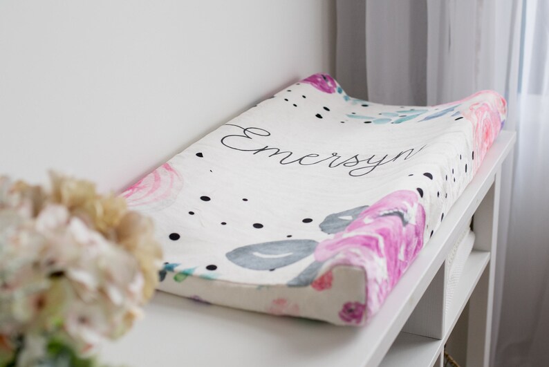 Personalized Changing Pad Cover Plum Rose Minky Changing Pad Cover Baby Gift