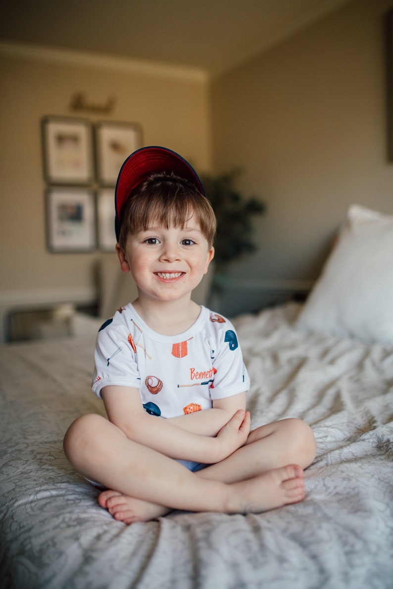 Kids pajamas, Personalized PJs for Kids, Baseball Pajamas, Birthday Gift, Boy Pajamas, Pajamas with Name, Baseball Print PJs image 2