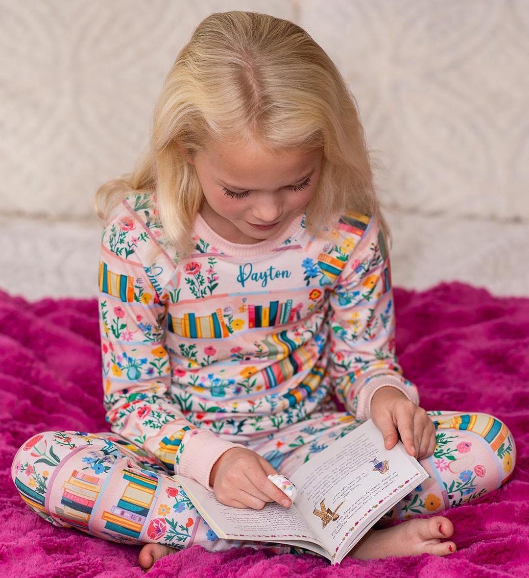 Personalized Book Lover Pajamas: Soft Knit Reading Print Pjs - Etsy