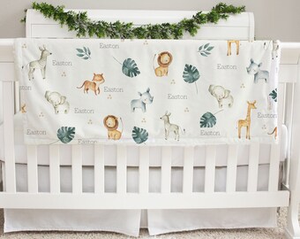 Personalized Minky Baby Blanket: Safari Jungle Animals Nursery Decor