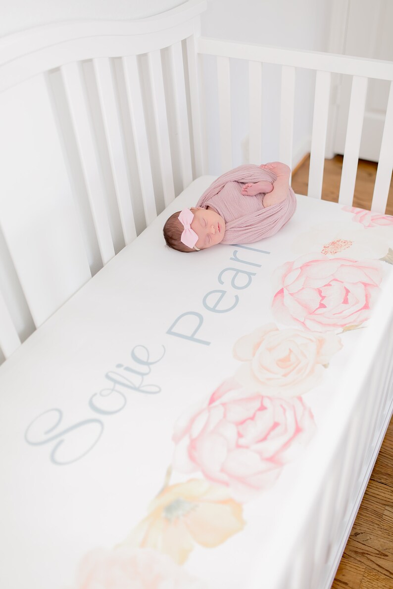 Crib Sheet Baby Sheet Sheet Blush Peony Floral Etsy