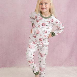 Child Pajamas, Personalized PJs for Kids & Babies, Peony Flowers, Floral Jammies, Christmas Gift, Girl Pajamas, Pajamas w/ Name, JESSICA PJ image 3