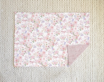 Personalized Floral Minky Baby Blanket – Pink Faux Fur Back