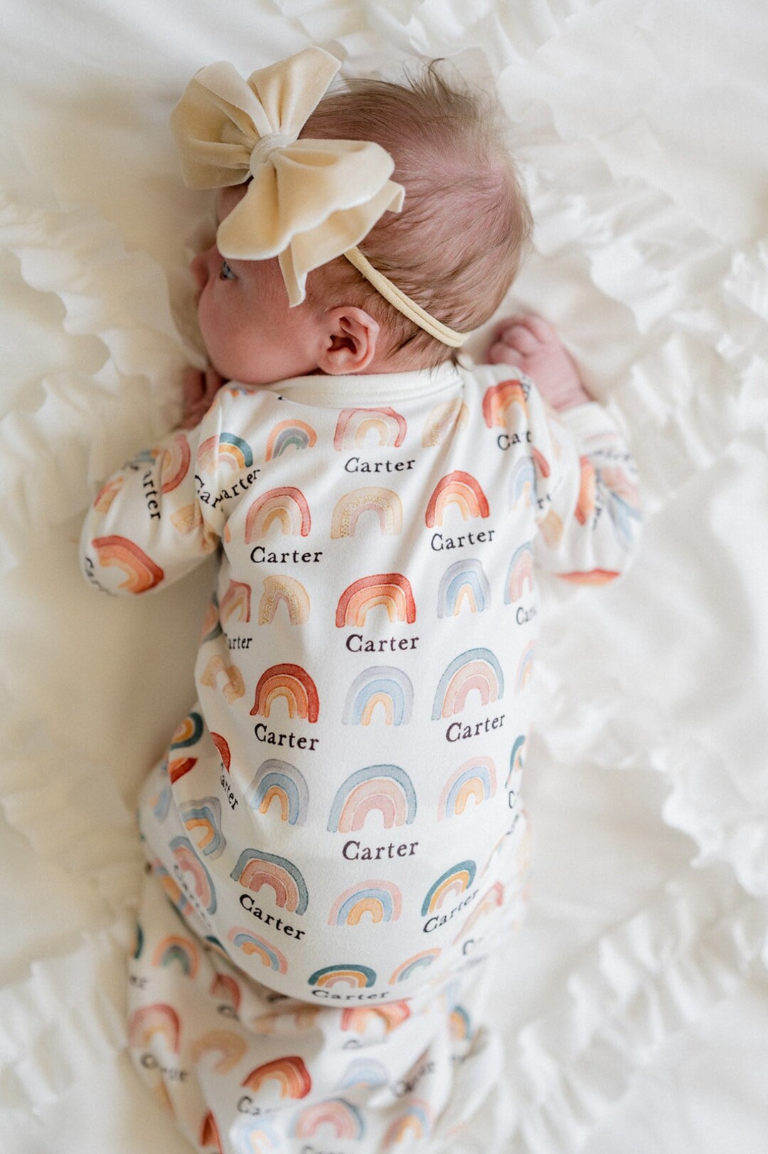 Rainbow Baby Gown With Name Personalized Rainbow Baby Nightgown Neutral