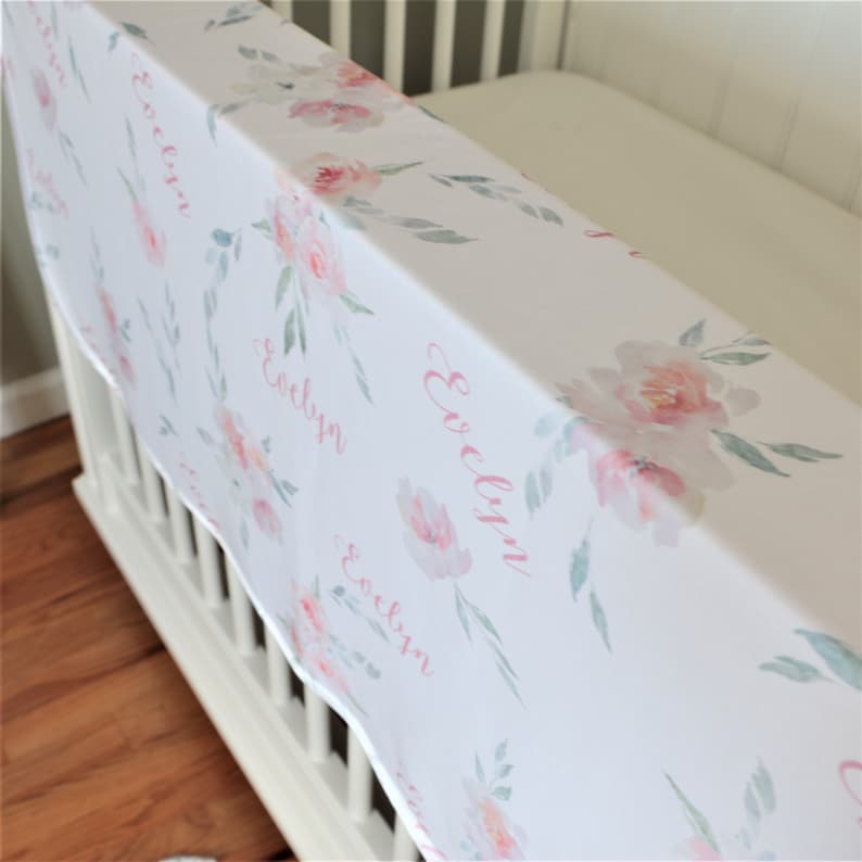 Pale Pink and Gray Floral Baby Girl Swaddle Blanket Personalized Baby Blanket Receiving Blanket Hayley Print