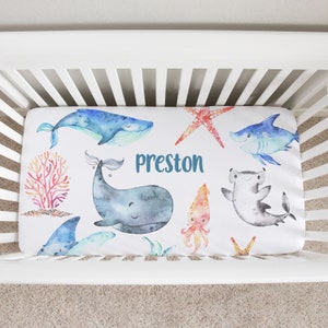 Crib Sheets, Baby Boy, Nautical Nursery, Personalized Sheet, Under the Sea Baby Blanket, Baby Gift, FItted Crib Sheet - SEA CREATURES SHEET