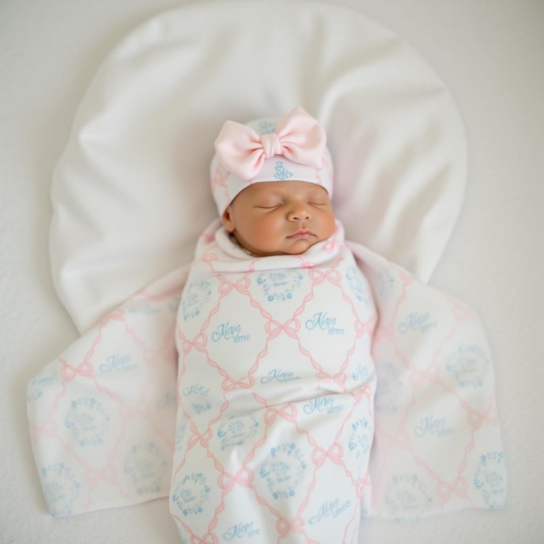Swaddle Blanket Chippendale Border  Pink main image 1
