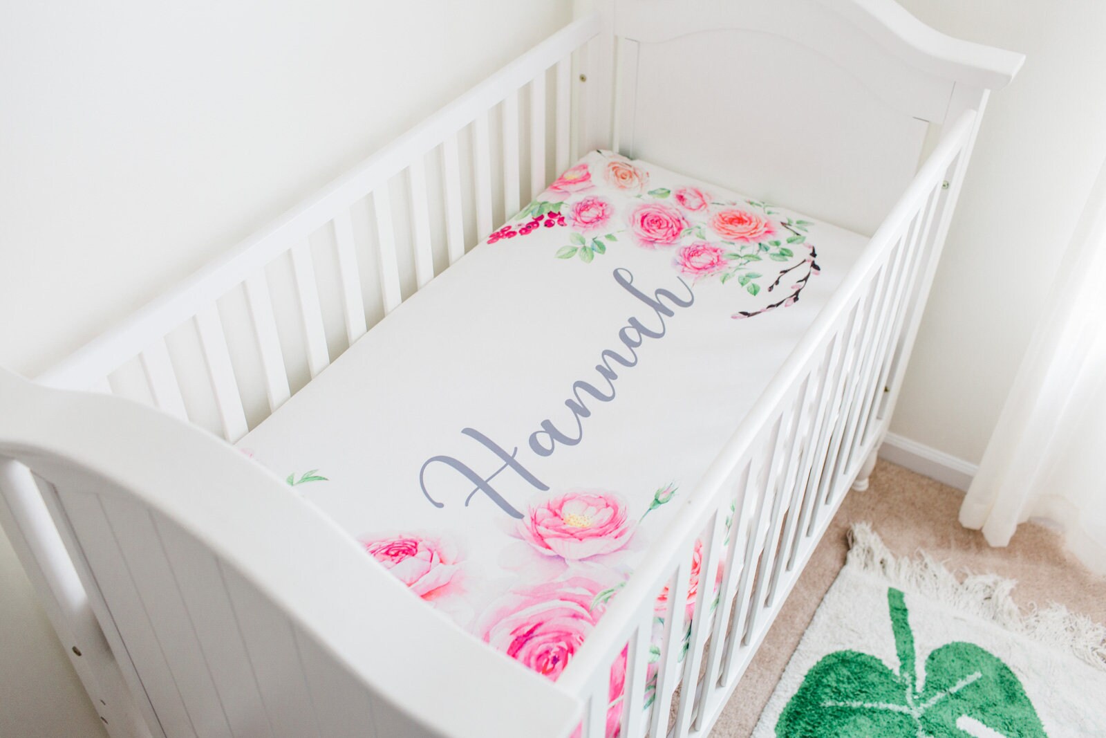 Crib Sheets Personalized Pink Roses Floral Nursery Baby Etsy