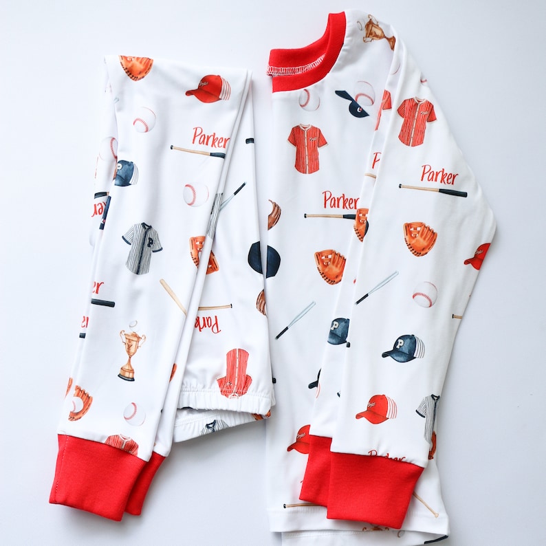 Pyjamas pour enfants, pyjamas personnalisés pour enfants, pyjamas de baseball, cadeau d'anniversaire, pyjamas pour garçon, pyjamas avec nom, pyjamas à imprimé baseball image 10