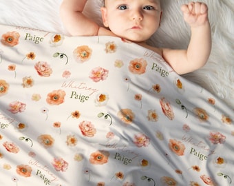 Personalized Baby Blanket: Blush Peony Stretchy Knit Swaddle